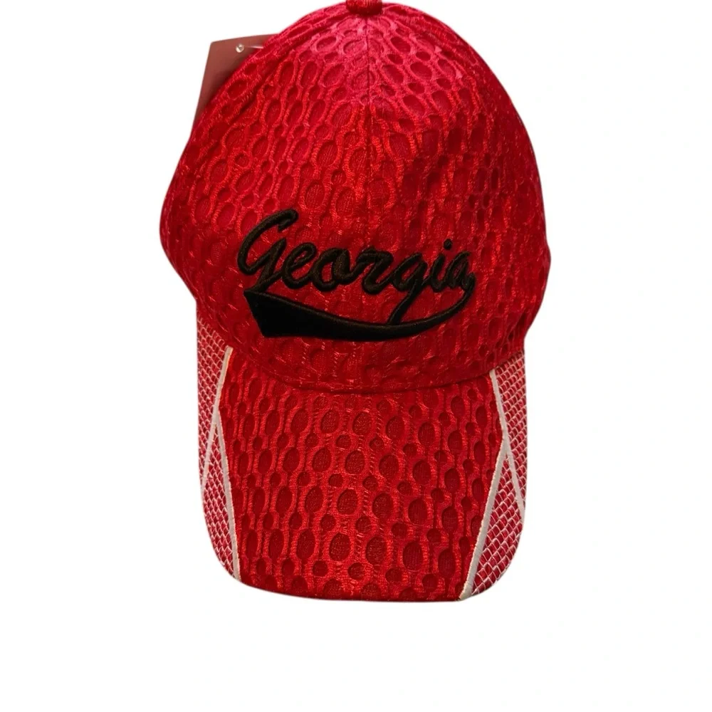 Georgia Red Mesh Baseball Cap with Black Script